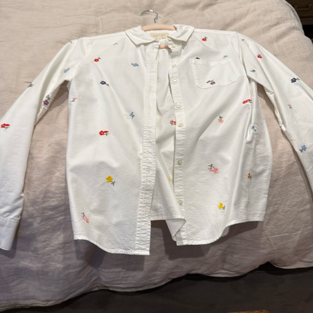 Sezane Tomboy Shirt Multicolour Embroidered Flowers - Size 2